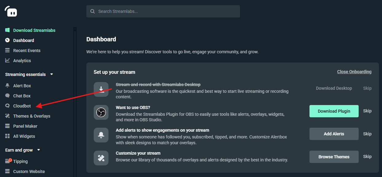 Cloudbot in Streamlabs Dashboard